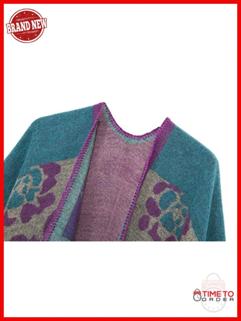 Color Block Shawl Wrap Open Front Poncho Cape - Knit Sleeveless
